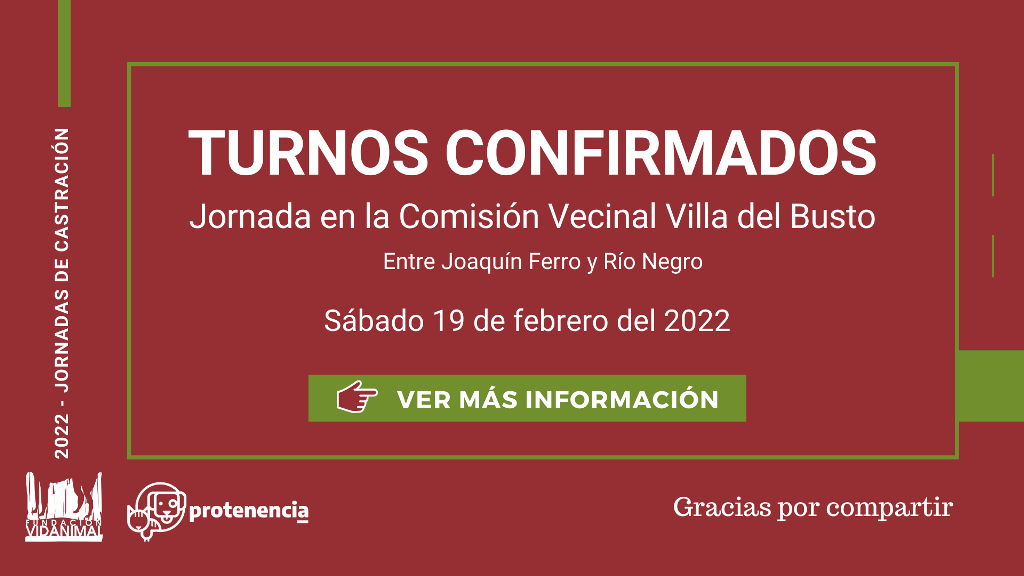 Lista de turnos confirmados: Jornada en la Comisión Vecinal Villa del Busto – Sábado 19 de febrero del 2022