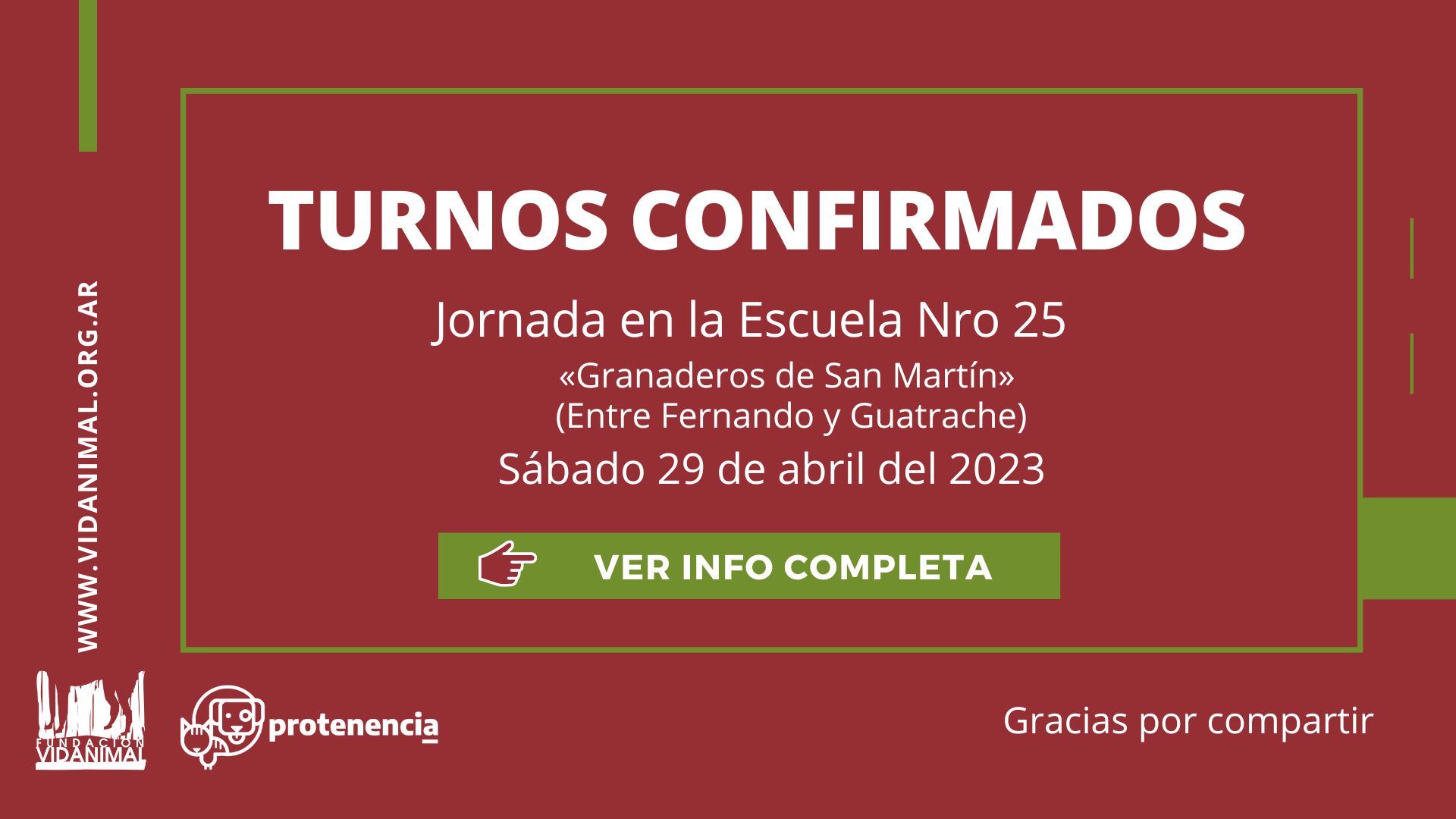 Lista de turnos confirmados: Jornada en la Escuela Nro 25 «Granaderos de San Martín» – Sábado 29 de abril del 2023